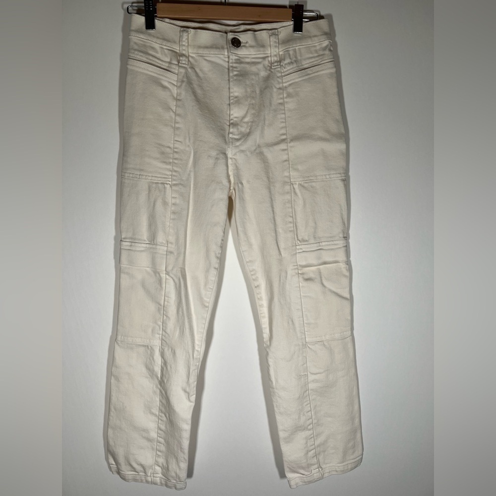 Hudson cream carpenter "Fashion Pant" denim sz 27 cargo pockets stretch mid rise